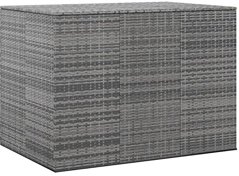 JUNZAI Garten-Kissenbox, Gartenbox, Auflagenbox, Gartenschrank, Balkonschrank, Aufbewahrungsbox, Gartenkiste, Balkon Schrank, Outdoor Box, PE Rattan 145x100x103 cm Grau