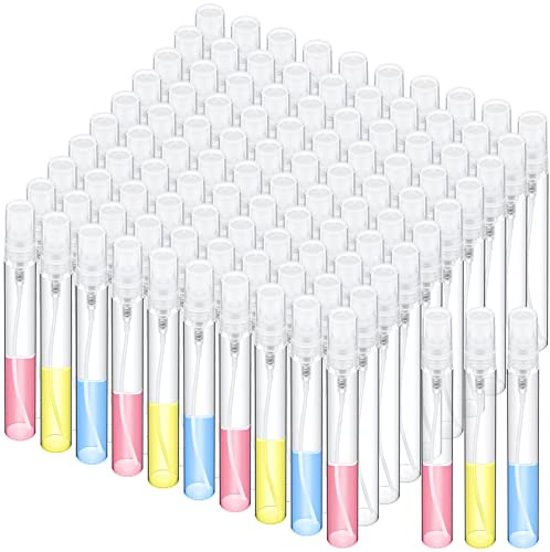 Lallisa 100 mini flaconi spray in vetro trasparente, ricaricabili, per profumo, nebulizzatore fine, contenitori vuoti per campioni di fragranze, cosmetici, nebulizzatori per pulizia, viaggi, oli