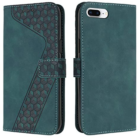 TOHULLE Case for iPhone 7 Plus for iPhone 8 Plus, Premium PU Leather Wallet Case Card Holder Kickstand Magnetic Closure Plaid Design Flip Folio Protective Phone Cover - Green