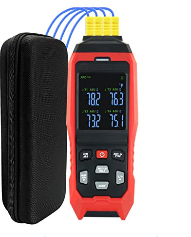 Thermoelement-Thermometer Datenlogger 4 Kanäle Digital K Typ mit 5000 Gruppen Programmierbarer Temperaturaufzeichnung -200~1372 °C Messbereich Akustischer und sichtbarer Alarm ADJ-Vergütung
