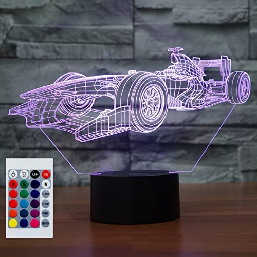 SUPERHONGJIHAO Nachtlicht für Kinder 3D Rennauto LED Lampe mit Fernbedienung 16 Farben Geburtstagsgeschenk für Kinder