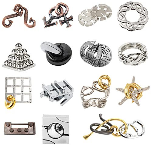Holzsammlung 15 Stück Knobelspiele Metall, Metallpuzzle Metallknobellei Geduldsspiele IQ Spiele Geduldspiel, Metal Puzzle Geschicklichkeitsspiel Spielzeug Geschenk Set für Erwachsene Jugendliche