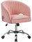 Yaheetech Velvet Desk Chair, Makeup Vanity Chair with Tufted Barrel Back Adjustable Velvet Accent Armchair Swivel Office Chair for Home Office Pink