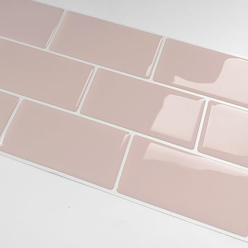Alwayspon 10 Sheet France Pink 3D Vinyl Wall Tile Sticker Transfers, Thicken Peel and Stick Self-Adhesive Waterproof Splashback Stick on Tile Decals for Kitchen Bathroom Wall, 30.5cmx15.3cm