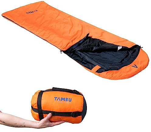TAMBU HASA - Deckenschlafsack 3°-16°C für Erwachsene 80x230cm - Leichter Schlafsack Outdoor aus PFC-freiem Polyester - Schlafsack kleines Packmaß - Sleeping Bag für Camping & Reise-Aktivitäten