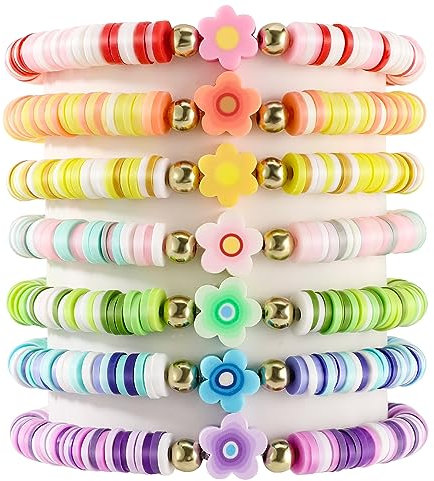 Yowivon Bunte Freundschaftsarmbänder Niedliche Preppy Stuff Trendy Flower Stretch Stackable Clay Bead Bracelet Y2K Ästhetischer Schmuck Geburtstag Armbänder Bulk