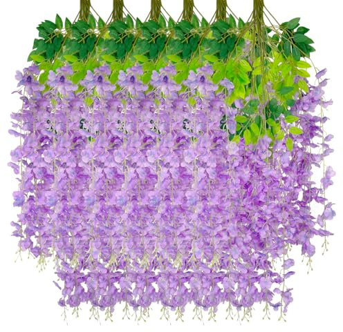 Luerbi Lot de 24 Fleurs de Glycine Artificielles Violet Clair à Suspendre, 1,15 m de Vignes de Fleurs Artificielles, Glycine Fausse, Guirlande de Vignes Artificielles à Suspendre pour Arrière-Plan