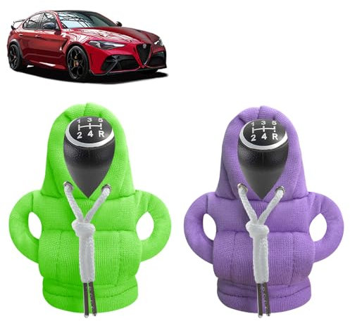 SXCCNW Schalthebel Hoodie, 2 Stück Auto Schaltknauf Abdeckung, Überzug für Dekoration Zubehör, 15 x 13 cm, Grün Lila