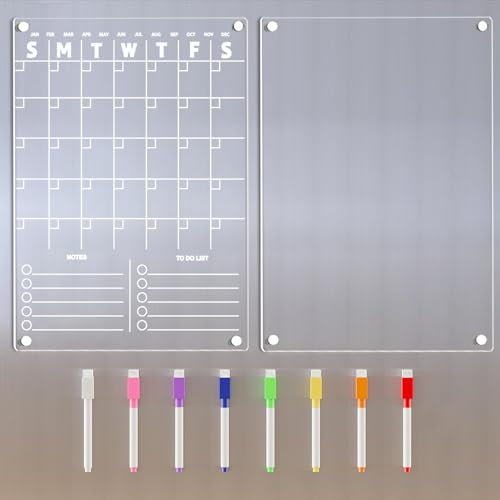 Vertical Fridge calendar 12x16 Magnetic Calendar for Fridge Acrylic Calendar for Fridge Clear Magnetic Calendar for Fridge Fridge Calendar Weekly Planner Magnetic Fridge with 4 Wet-Erase chalks
