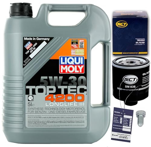Filter Ölfilter+Liqui Moly 5W30 Öl | SM836/(OC295)+1113800100+MN1801+Lm Top Tec 4200 LL für A2 A3 Up Polo 9 6N Golf 4 5 6 7