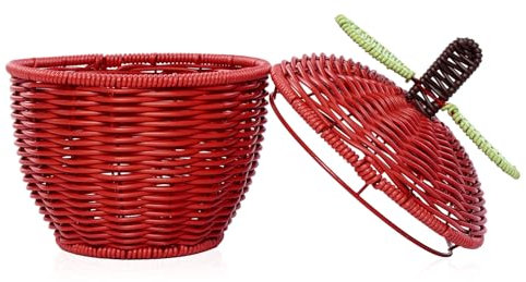 DORA BRIDAL Fruit Bowl Fruit Basket for Kitchen Counter, Red Decorative Bowl Stand for Home Decor, Fruit and Vegetable Holder Organizer Rattan Metal Wire Storage Basket for Kitchen Countertops
