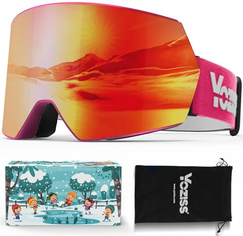 YOZISS Masque Ski Pour Enfant, OTG Lunettes De Ski, Anti-éblouissement, Protection UV, Compatible Casque, Pour Ski, Snowboard, Patinage Et Motoneiges