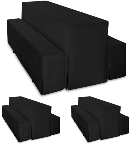 Pesonlook 2er Pack Bierbankhussen Biertischhussen 3er Set, Schwarz Polyester Biertischhussen Set für 70cm Tischbreite Bierbankhusse Bierzeltgarnitur 220x70cm für Bankett im Freien (Schwarz)