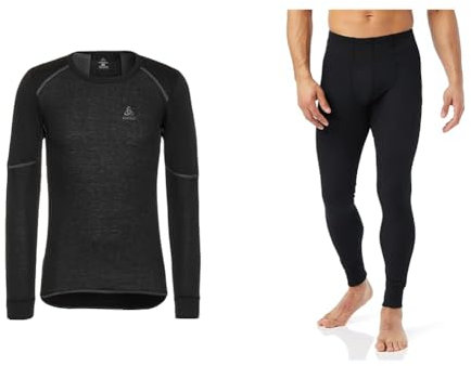 Odlo Herren Funktionsunterwäsche Langarm Shirt Active X-WARM ECO, Black, L & Herren Funktionsunterwäsche Lange Hose Active WARM ECO, Black, L