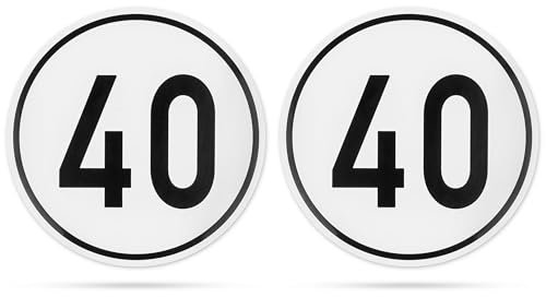 Aufkleber Set Geschwindigkeit mit 40 KM/H, 2 Stück, Ø 20 cm, selbstklebende Folie, außenklebend, Tempo Klebesticker für Anhänger, LKW, Bus, Landmaschine, Wohnwagen, Geschwindigkeitsaufkleber KFZ Set