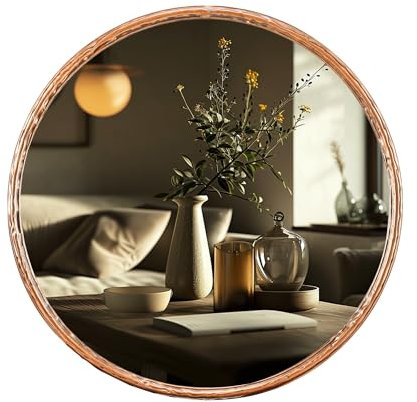 CAVINHOME Runder Badezimmerspiegel, Antik-Kupferfarbe, Vintage-Stil, Metallrahmen, moderner rustikaler Wandspiegel, dekorativ für Schlafzimmer, Wohnzimmer, Flur, Wellen-inspirierter Stil