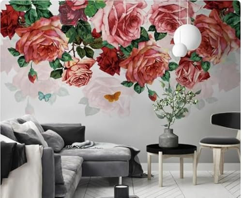 MOBYAT Papier peint 3D peint à la main en forme de rose pour salon, papier peint floral, 3D, 150 x 105 cm