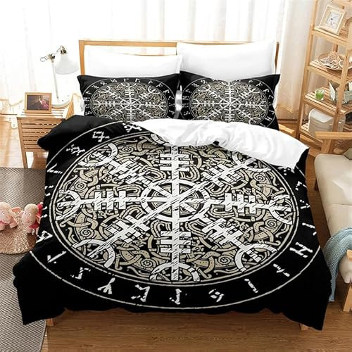 famesale Vegvisir Runen Bettbezug Set Wikinger Symbole Bettwäsche Set Keltische Steppdecke Bezug Mikrofaser Skandinavische Runen Trösterbezug