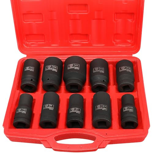 10tlg Schlagschrauber Nüsse Set|3/4 Tief Schlagschraubereinsatz|Größen 17 19 21 24 27 30 32 34 36 41 mm Vielzahn Nuss | 12 Punkte Schlagnuss-Satz | Cr-Mo Stahl