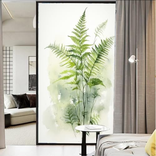 AEMYSKA Aquarell-Pflanzen-Fensterfolie, Sonnenblockierung, tropische Blätter, Buntglas-Fensterfolie, kein Kleber, dekorative Fensterhaftung für Fenster und Glastür, 45 x 60 cm