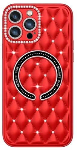 MINUUISCT Compatible for iPhone 11 Case Magnetic, TPU+PC Material,Women Girls Clear Glitter Bling Sparkly Case, Diamond Camera Lens Protectors,Red