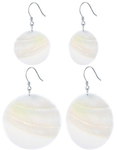 MicLee Fashion Damen Mädchen Weiße Muschel Ohrringe Ohrhänger 925 Sterling Silber 4,5cm Runde Ohrringe Kreative Fischhaken Ohrschmuck