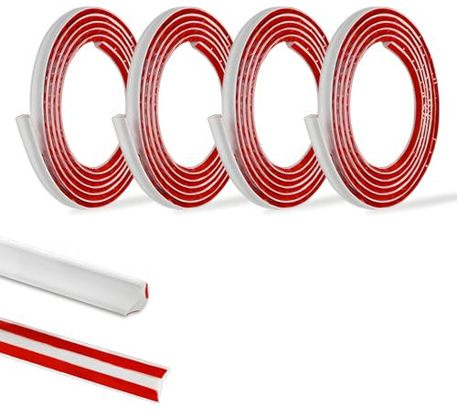 20M(5M*4 Rolls) PVC Quadrant Trim,Flexible Laminate Beading Self Adhesive Plastic Wall Corner Edging Strip for Worktop Ceiling Floor,Caulk Moulding Skirting Board Trim(12mm*6mm)