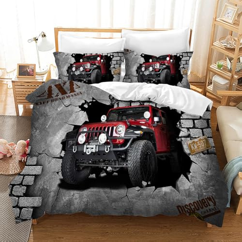 Gegeryozer Rennwagen Bettwäsche 220×240 cm für Kinder Jungen Rennsport Bettbezug 1pc Motorsport Mikrofaser Bettbezug + 2pc Kissenbezug 50×75cm (SC5)