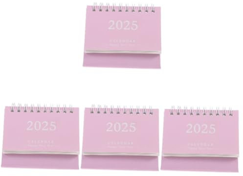 DIYEAH 4 Stück Tischkalender 2025 Zeitplan Stehender Flip- Planungskalender 2024 Monatlicher Memo- Tischstehender Flip- -schreibtisch Rosa Papier