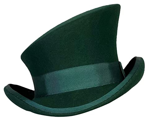 Asymmetric Top Hat Wool Hat Women Men Unisex Hat Steam Punk Hat Top Hat Fashion Ribbon Decorative Hat Men's Hat (Green, One Size)
