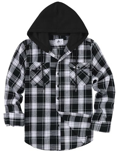 SwissWell Camisa a Cuadros Hombre Camisa de Franela para Hombre Sudaderas de Leñador de Manga Larga Exteriore Camisa Casual con Capucha Negro 3XL