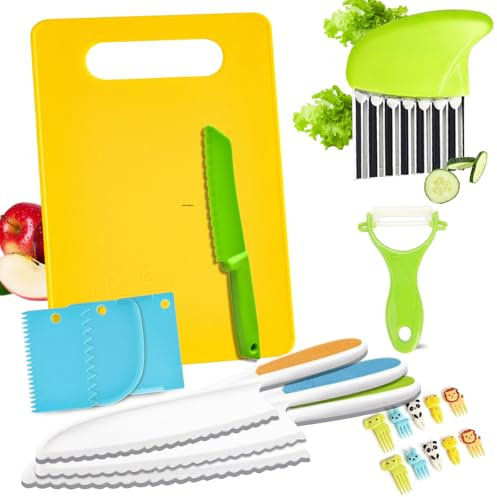 lttorjf Lot de 20 Pièces Couteau De Cuisine Pour Enfants, Montessori Enfants pour Couteaux et Ustensiles Cuisine, Enfants Cadeau de d'anniversaire Parfait pour Les cuisine enfants de 2 Ans et Plus