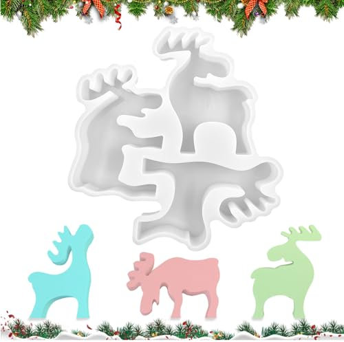 Silikonform Weihnachten Elch, Elch Kerzenformen zum Gießen, Silikonformen Gießformen Weihnachten, Silikonform Elch, Elch Gießform Weihnachten für die Herstellung von Kerzen (Elch/ 3 in 1)