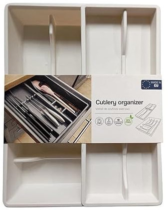 KONZEPT Organiseur de tiroirs pour couverts - 30x39cm Blanc, Idéal pour les petits tiroirs de cuisine