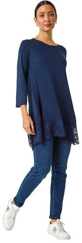 Roman Chiffon Dipped Hem Top Asymmetric Tunic for Women UK Ladies Stretchy Jersey Flared Blouse Smart Fit & Flare Form Casual Loose Longline Party Hanky Tunics - Black - Size 12