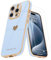 Teageo for iPhone 15 Pro Max Case with 2 Screen Protector Heart Pattern for Women Girls Luxury Bling Plating Soft TPU Anti-Scratch Shockproof Bumper Phone Case for iPhone 15 Pro Max, Light Blue