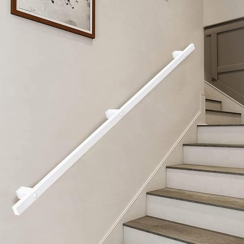 Stair Handrail for Wall Mount, 1m 150cm 2m 240cm 3m 6m Industrial Safety Non-Slip Grab Bar Metal Wrought Iron Square Tube Banister, White Stairway Railing Support Rod, Easy Install(6.6ft/200cm)
