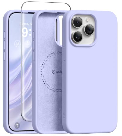 GONEZ Magnetic for iPhone 15 Pro Case, Silicone Cover Lilac | Compatible with MagSafe, Screen Protector, Microfiber Lining, 3 Layers Soft Gel Rubber Shockproof Slim 6.1