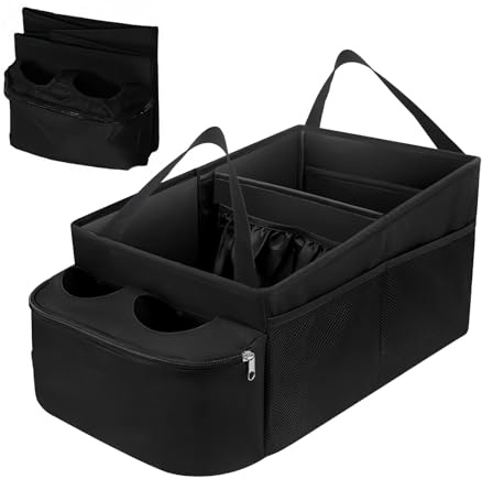 Auto Organizer für Rücksitz & Beifahrersitz, Autositz Organizer Universelle Sitzaufbewahrung mit Staufächern, Zusammenklappbar, Wasserabweisend für Spielzeug, Bücher, Snacks (Schwarz 27*45*23cm)