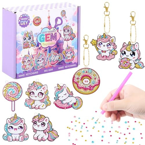 DERAYEE Diamant Painting Porte-clés Licorne,Loisirs Créatifs Fille,Activités Manuelles pour Enfants,Cadeau Fille 5 6 7 8 9 10 Ans