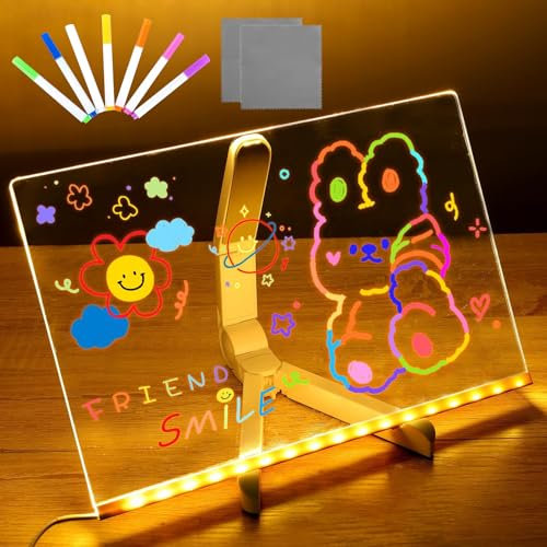 Tableau à dessin lumineux Message Effaçable LED, 20CM*30CM Tablette Lumineuse Dessin Avec Stylo 7 Couleurs et Support Réglable, Tableau Magique, Led Message Board,Tableau D'écriture