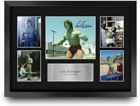 HWC Trading Lou Ferrigno The Incredible Hulk Geschenke Geducktes Signiertes Autogramm Fotodisplay für Fans von Film Memorabilien - A3 Gerahmt