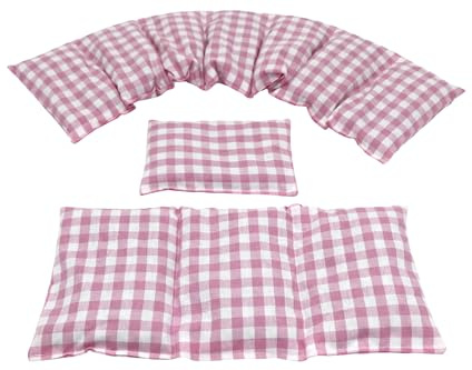 Körnerkissen STERNE, PUNKTE, UNI u.s.w. 3 er Set Langes 80 x 18 cm 8 Kammer + 3 Kammer + kleines Kirschkernkissen Wärmekissen XXL Schulterkissen Nackenkissen Mikrowelle (Karo, Rosa)