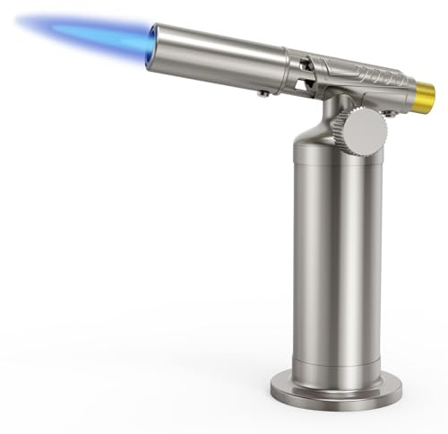 CoYlBod Windproof Refillable Metal Butane Torch for Cooking &Jewelry Making | Waterproof, adjustable flame, professional micro build. Ideal for baking and soldering work, butane gas not included (Silver)