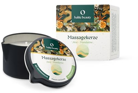 Baltic Beauty Massagekerze Aloe & Mandarine – Massageöl Kerze für Paare, schmilzt zu warmem Massage-Öl – mit Bienenwachs, pflegend – Geschenk für Partner, Dose mit Ausgießer, 80 ml