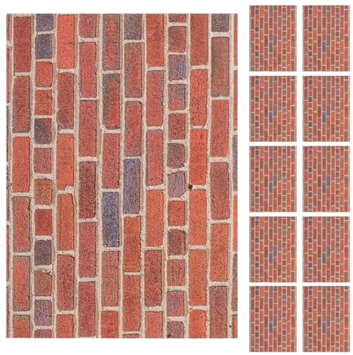 Milisten 12 Blatt Tapete selbstklebend Ziegel rot für Puppenhaus mit Leiter Wandverkleidung Miniatur abnehmbar Wanddekoration für Puppenhaus