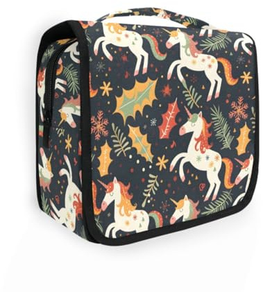 Trousse de toilette de voyage à suspendre avec motif licorne et feuille - Trousse de maquillage pour homme et femme