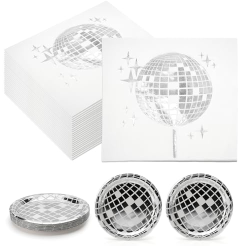 XRVRILE 25 Stück Disco Deko Servietten mit 25 Stück Disco Party Deko Essteller
