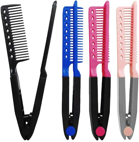 TRKETK Juego de 4 peines alisadores de cabello, cepillos alisadores en forma de V, peine de hierro plano, cepillo de pelo profesional, herramientas de peluquería, adecuado para uso en salón de belleza