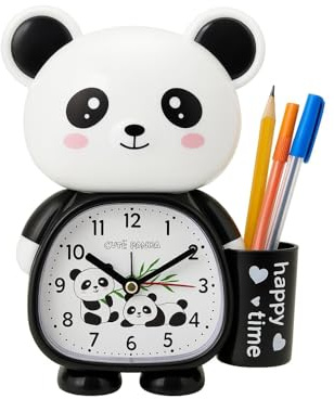Niedlicher Panda-Kinderwecker, geräuschlos, Quarz, analog, Nachttischuhr mit Alarm, batteriebetrieben (1 × AA nicht im Lieferumfang enthalten), leicht ablesbares Zifferblatt, Schreibtischuhr mit